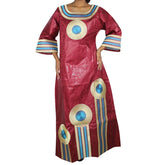African Dresses for Women Elegant Floral Embroidered plus Size Robe Scoop Neck Attire with Scarf